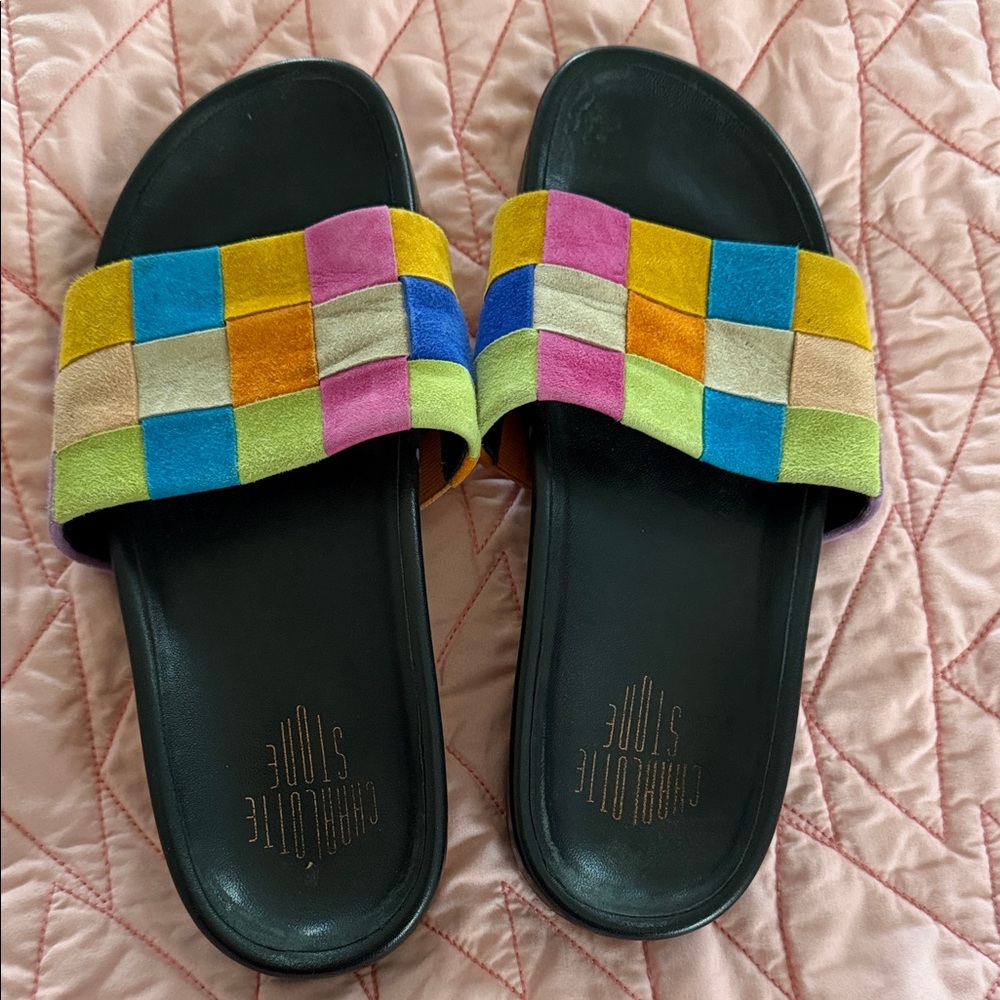 Charlotte Stone Multicolor Checkered Slide Sandals